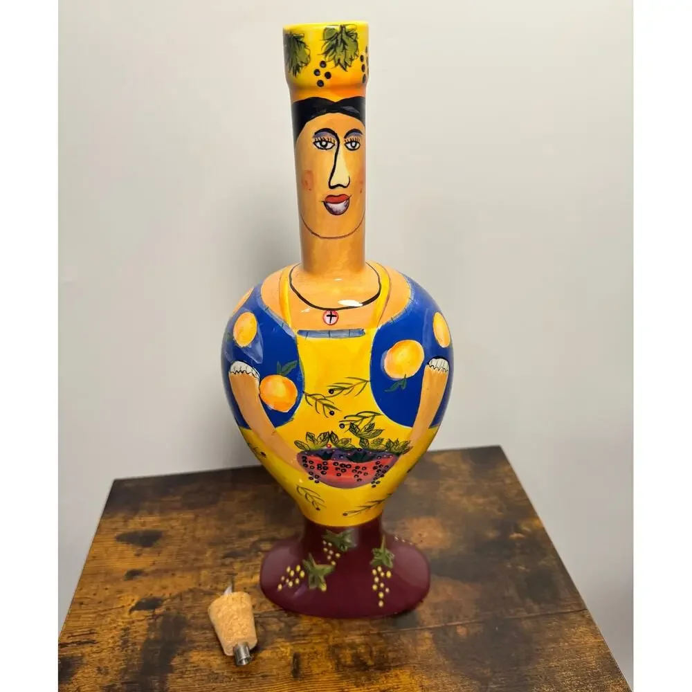 Vintage Mary Naylor Hand Painted Ceramic Olive Oil Decanter Italian Tuscan Style